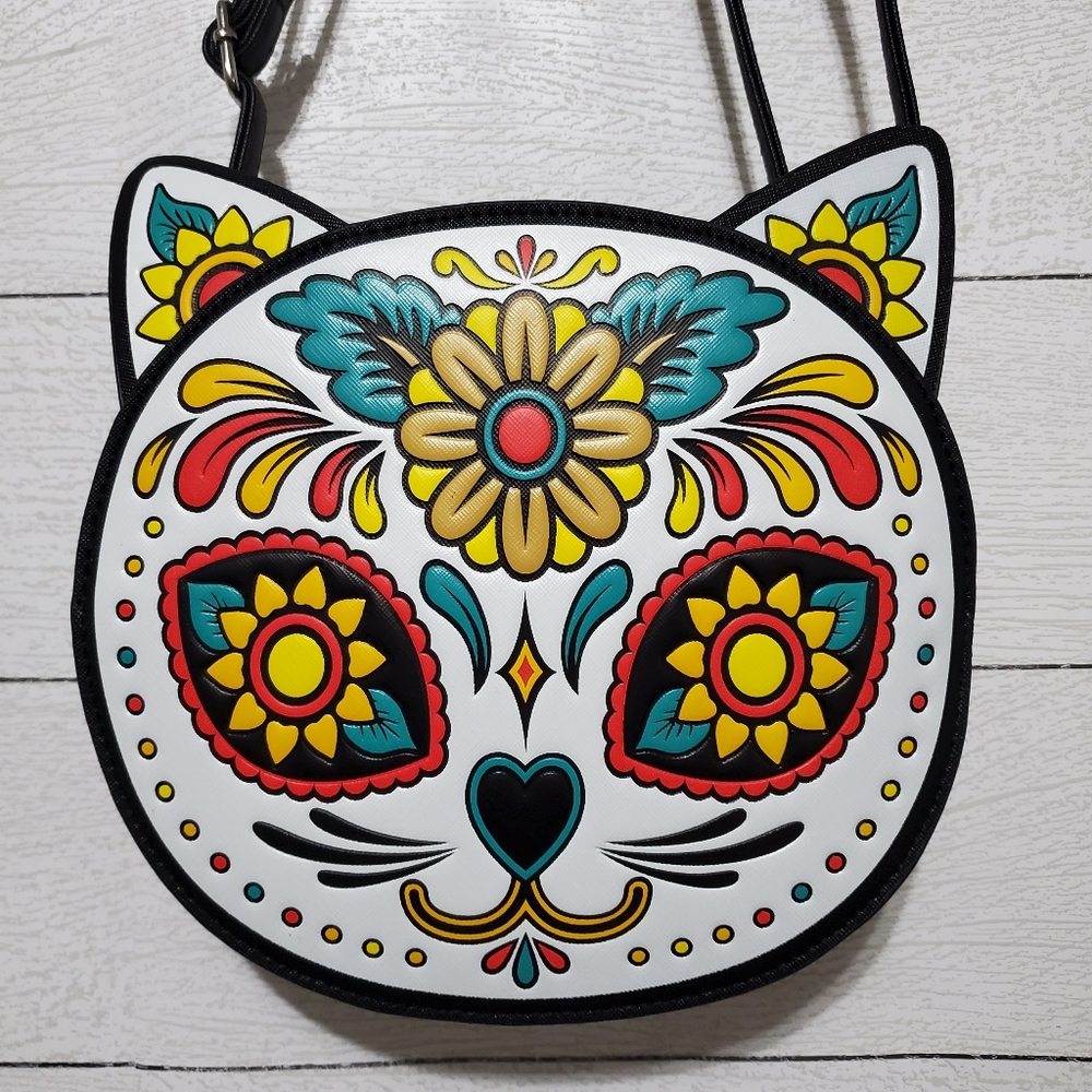 Day of The Dead Kitty Cat Skull Crossbody